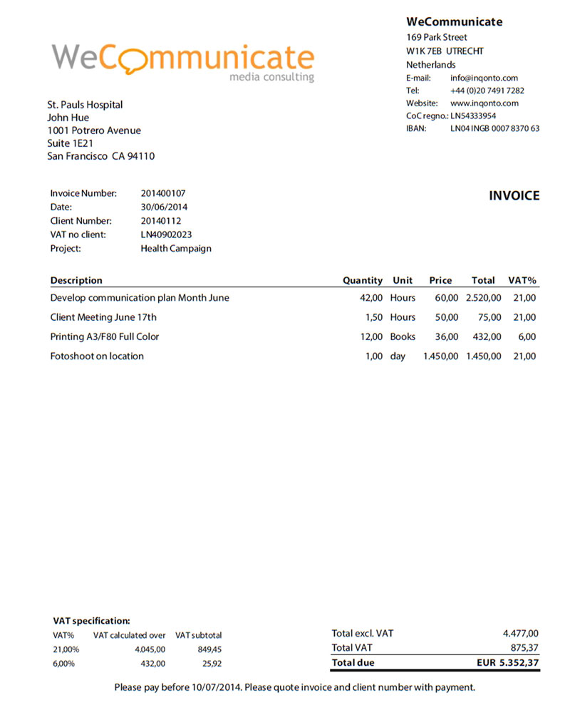 inqonto - Online accounting for freelancers, self-employed Intended For Invoice For Self Employed Template